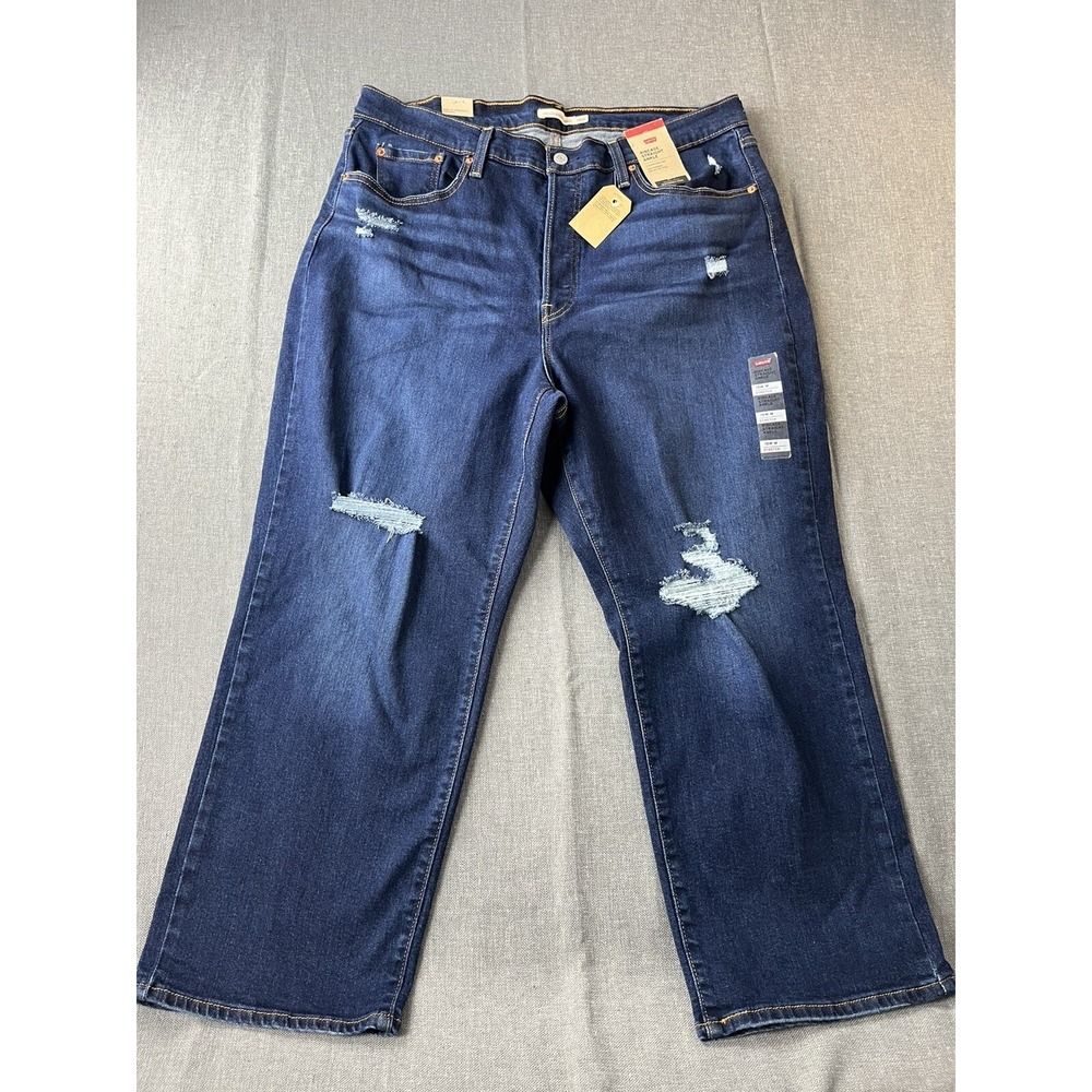 LEVIS Jeans Women 18W Blue Wash Ribcage Straight Ankle Distressed Button Fly
